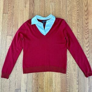 Ralph Lauren Red Cashmere Sweater with Cream Silk Collar
